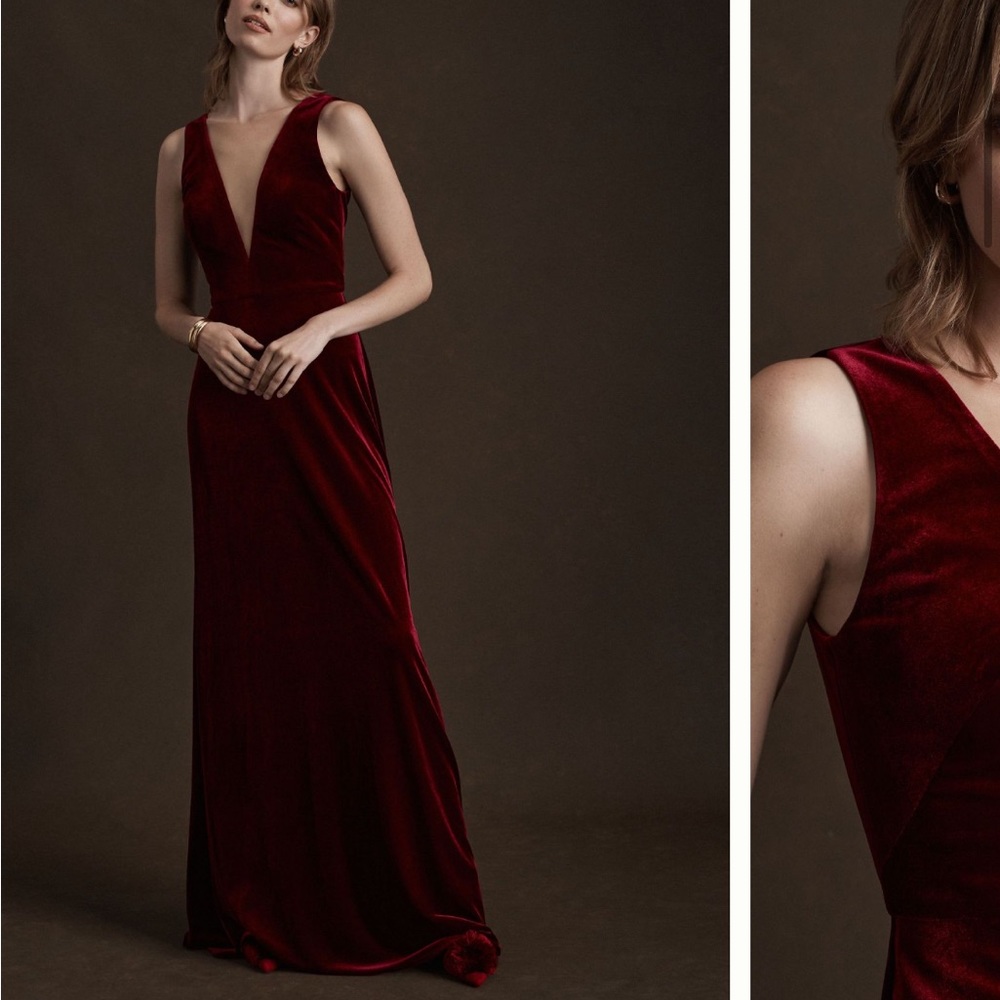 Jenny Yoo Logan Deep-V Velvet Column Gown